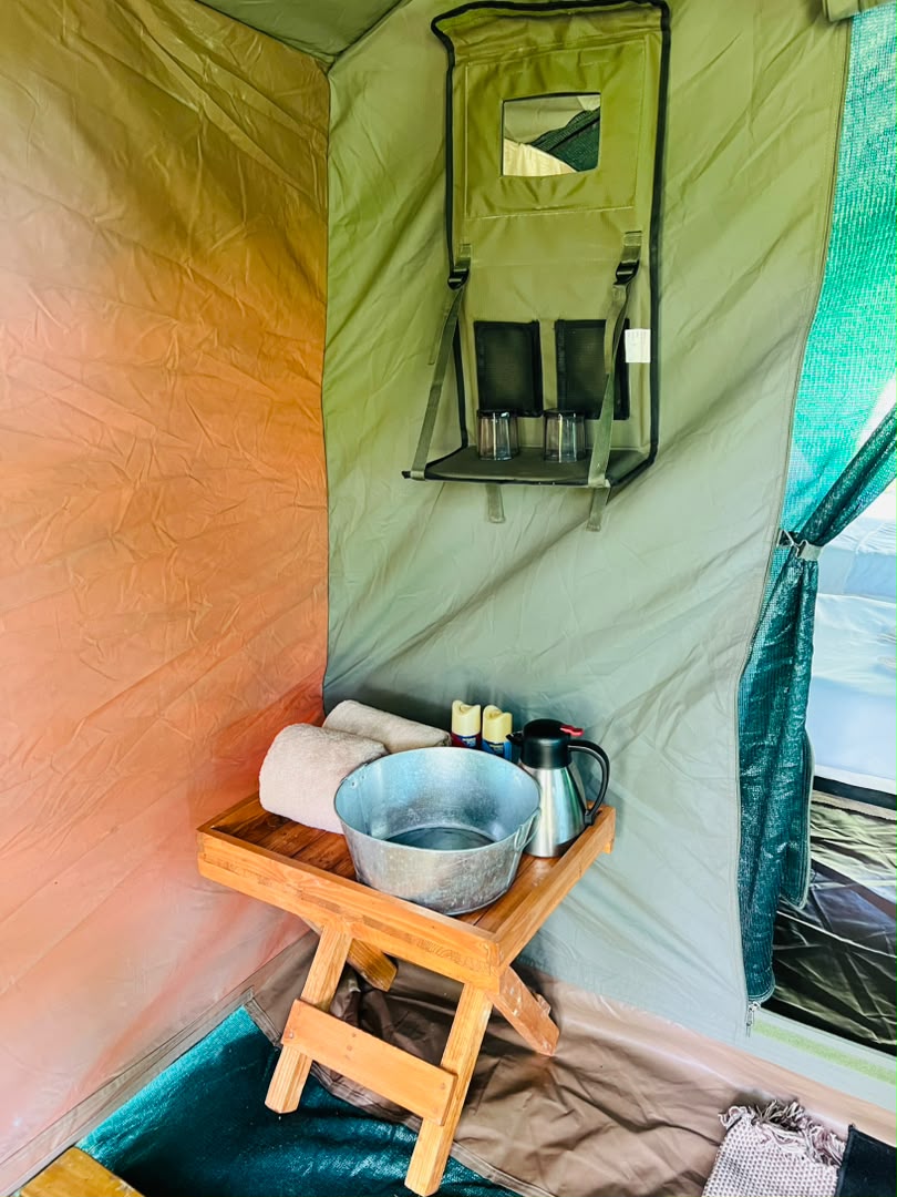 Private ensuite washroom at the mobile camp